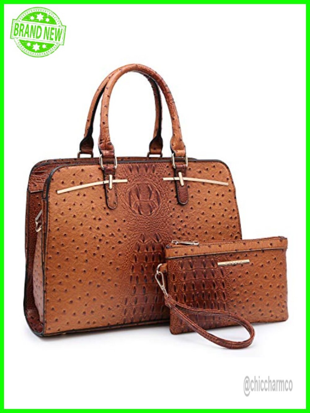 Vegan Leather Satchel Tote Shoulder Bag Top Handle Purse Set with Clutch